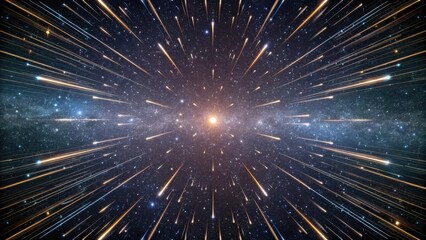 Hyperspace tunnel with streaking lights and distant galaxies
