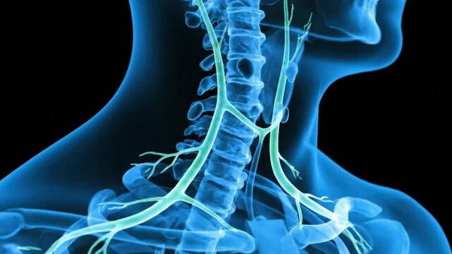 Neck Anatomy X Ray Illustration Spinal Vertebrae Cervical Spine Nervous System Lymph Nodes Veins Musculature Medical