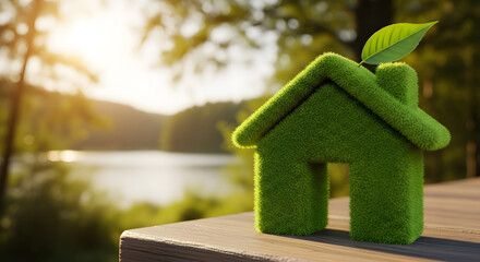 Naklejka premium Sustainable living concept: A house made of grass in sunny environment