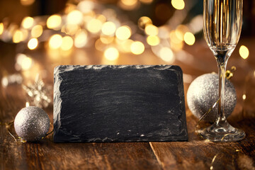 Happy New Year 2023 Celebration with Champagne and Decorations.