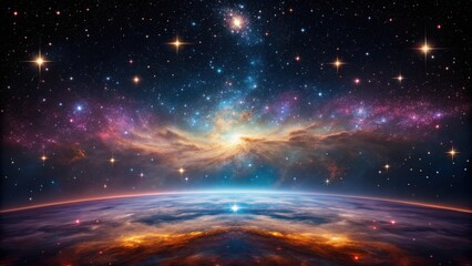 Vibrant nebula glow over earth s horizon under a starry sky