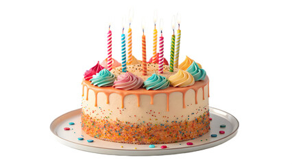 Sweet Birthday Cake with Candle Decorations on Transparent Background Vector Style