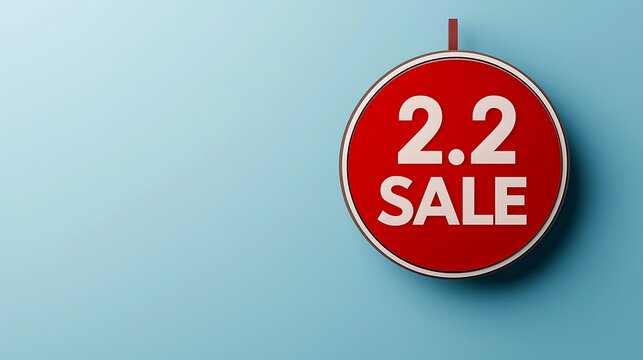 A round red sale tag featuring "2.2 SALE" on a light blue background, designed to attract attention for promotional offers.