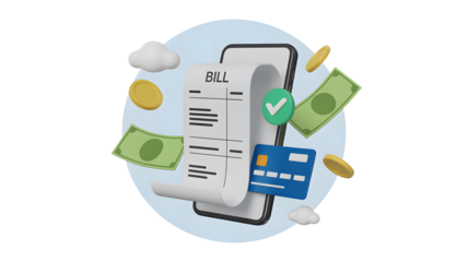 Effortless online bill payment on smartphone with money and credit card