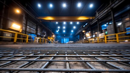 Industrial Warehouse Interior with Steel Reinforcement Bars View