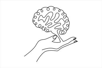 Abstract human brain outline continuous line artwork