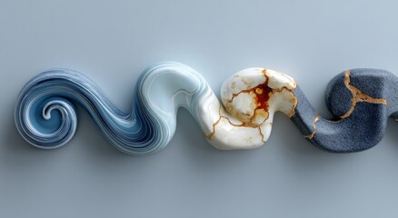 Abstract swirls of colorful stone-like material on a smooth surface