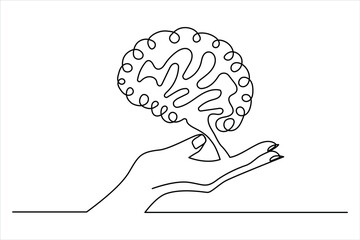 Minimalist human brain icon single line sketch vector