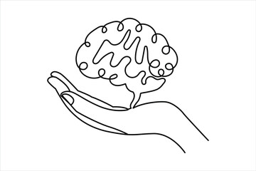 Continuous line art brain outline simple vector design