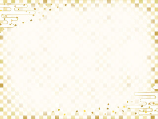 金色の和柄の背景、市松模様のフレーム
