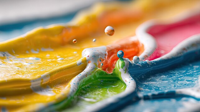 Colorful paint splash with droplets and liquid textures abstract artwork - Powered by Adobe