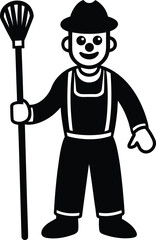 Cartoon cleaner character holding a broom ready for cleaning tasks