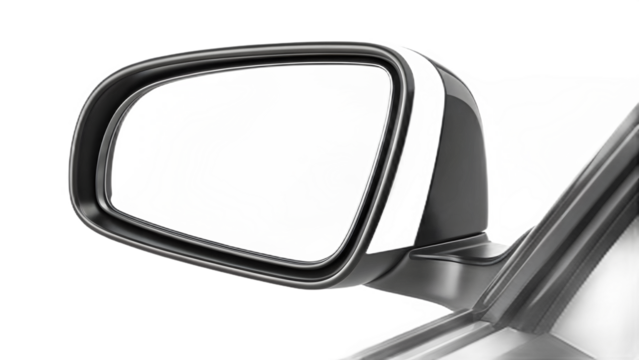 Car Side View Mirror with a Blank White Screen for Advertising Mockup or Digital Display Design