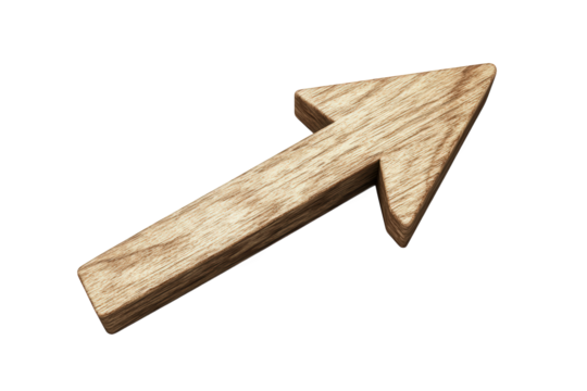 Wooden arrow isolated on transparent background pointing to the upper right direction, symbolizing growth, progress, and forward movement in a rustic and natural style - Powered by Adobe