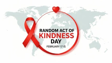 Random act of kindness day graphic with red ribbon and world map