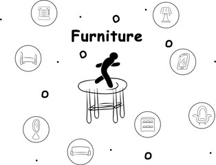 Infographics furniture, modern vector illustration, infographic2025. Print design, business theme,