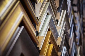 Multiple picture framing samples on a wall - horizontal