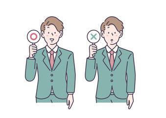 マルを持つスーツ姿の男性