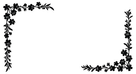 Obraz premium Elegant black floral vine corner decorations in a delicate silhouette style for design and borders silhouette