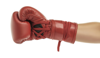 A red boxing glove on a hand, isolated on transparent background, showcasing the power and protection needed for combat sports and training, ideal for fitness promotions