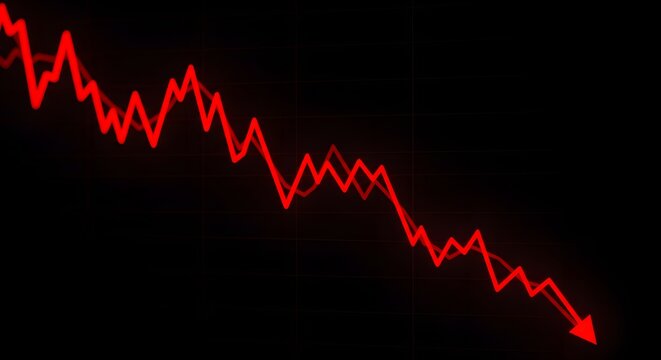 Red fluctuating line charts downward on a black background, signaling economic downturn