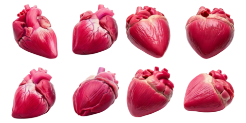 Realistic Anatomical Heart Models for Educational Purposes and Art, Isolated on Transparent, white background