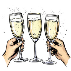 Celebratory toast isolated on transparent background with champagne glasses held by hands, perfect for new years eve, weddings, and special occasions, cheers to success
