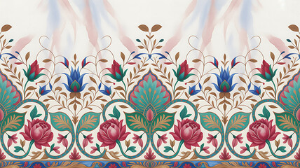 Mughal ornament frame decorated with watercolor flowers