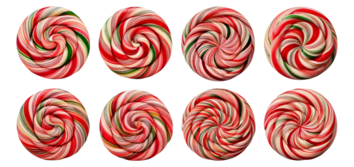 Colorful Swirled Candy Sweets in a Decorative Arrangement, Isolated on Transparent, white background
