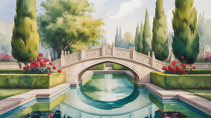 artistic, elegant, illustration, vintage, decorative, design, heritage, nature, watercolor, architecture, background, flora, garden, landscape, royals, classical, colourful, painting, peaceful, peacoc