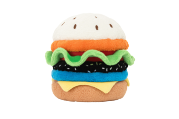 Colorful plush burger toy for kids promotes imaginative play and fun meal