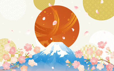 初日の出の正月背景イラスト