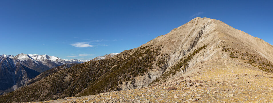 This mountain panorama features Tigger Peak under a deep blue sky, located in the Sawatch Range next to 14er Mt. Princeton.