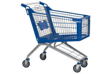 Blue shopping cart ready for retail sales and grocery shopping needs