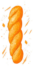 A deliciouslooking twisted bread, rendered in a watercolor style, showcases a goldenbrown crust and soft interior, perfect for breakfast or a snack isolated on transparent background