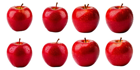 Fresh Red Apples Arranged in a Grid Pattern on a White Background, Isolated on Transparent, white background