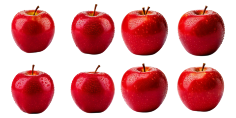 Fresh Red Apples Arranged in a Grid Pattern on a White Background, Isolated on Transparent, white background