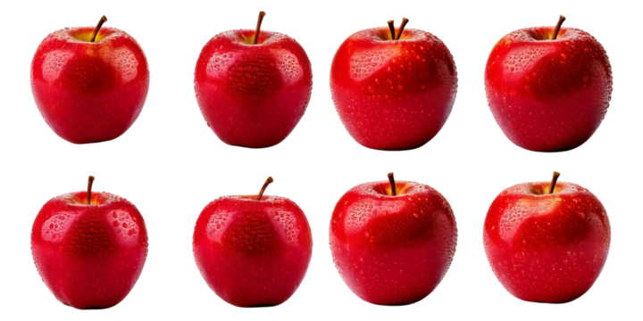 Fresh Red Apples Arranged in a Grid Pattern on a White Background, Isolated on Transparent, white background