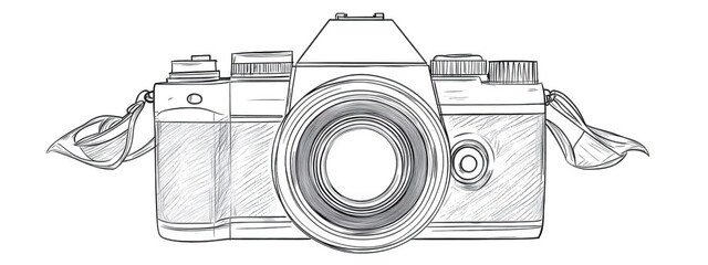 Vintage camera isolated on transparent background, rendered in a detailed line art style, evoking nostalgia and a passion for photography and classic design