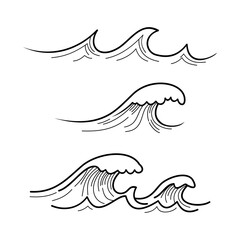 Hand drawn ocean wave line art with flowing sea water minimalist design