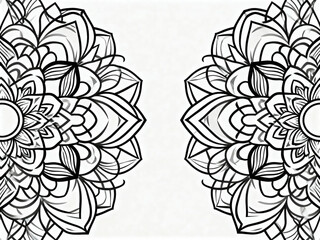 Elegant and Ornate Symmetrical Floral Pattern Line Art Illustration for Backgrounds and Creative Design Projects and Abstract Artwork