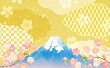 桜と金色の正月背景イラスト