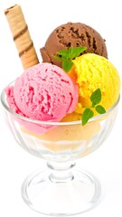 Colorful Ice Cream Sundae with Wafer and Mint Garnish.