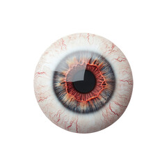 A realistic human eyeball isolated on transparent background, showcasing intricate details of the iris, pupil, and blood vessels, creating a captivating and slightly unsettling image