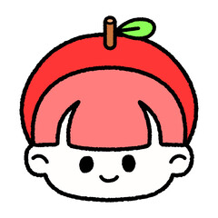 手描きのフルーツ帽子の子どもたち（りんご）