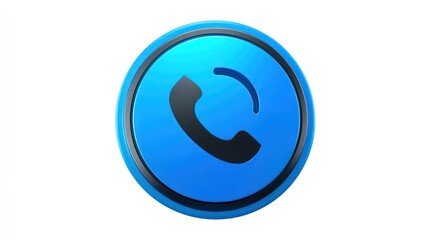 A blue circular button with a phone icon on a white background, with a black phone icon inside the button.