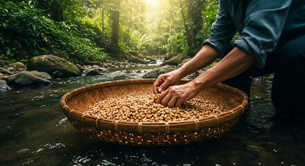 Washing Coffee Beans in a Natural Stream