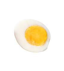 Top view of unpeeled cooked or boiled chicken eggs in a half with egg yolk isolated with clipping path in png file format