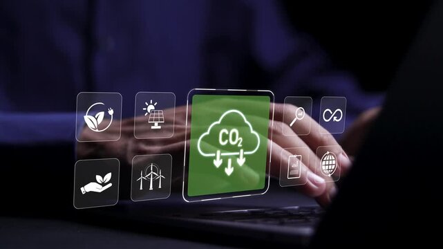 Green business based on renewable energy concept, Reduce CO2 emissions and carbon footprint to limit global warming and climate change, Sustainable development.