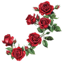 A stunning arrangement of red roses isolated on transparent background, showcasing the beauty and elegance of natures most beloved flower in full bloom